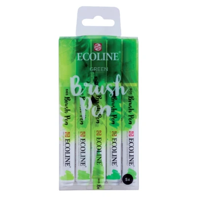 Afbeelding van Brushpen Talens Ecoline set groen blister à 5 stuks ass