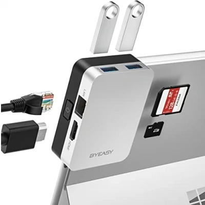 Afbeelding van Surface Pro, 8 dock BYEASY 6 in 1, Microsoft dockingstation met 4K / 30Hz HDMI, SD/TF sleuf, 2 USB 3.0 poorten, buighoekdesign, alleen geschikt voor