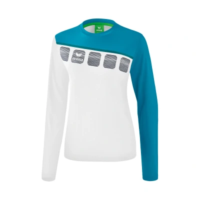 Afbeelding van 5 C longsleeve dames wit/oriental blue/colonial blue / 38