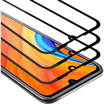 Afbeelding van Cadorabo 3x Screenprotector geschikt voor Huawei Y6S Volledig scherm pantserfolie Beschermfolie in TRANSPARANT met ZWART Getemperd (Tempered) Display beschermend glas 9H hardheid 3D Touch