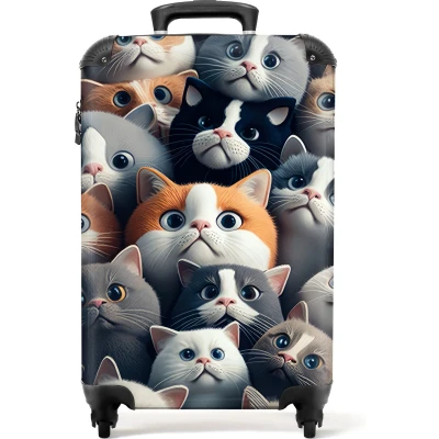 Afbeelding van NoBoringSuitcases.com Kinderkoffer Kat Poes Dieren Design Meisjes Reiskoffer kinderen Hardcase koffer Lichtgewicht TSA slot Kofferslot Trolley op wieltjes Past binnen 55x40x20 cm en 55x35x25 Handbagage