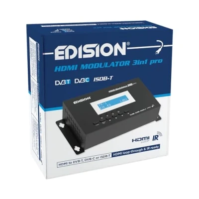Afbeelding van EDISION HDMI modulator 3 in 1 pro, naar terrestrische DVB T, ISDB T of C kabel, Full HD verdeling coaxkabel, loop, RF IN, LCD display, snelle installatie, plug &amp; play