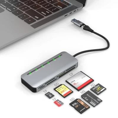 Afbeelding van Kaartlezer Multi Cartes USB C 3.0, SD 7 en 2 voor SDXC SDHC/TF/CF/XD/MS met Adapter C/A, 5 Gbit/s Memory Stick Pro Duo Compact Flash Kaart