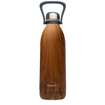 Afbeelding van Qwetch Grote thermosfles Wood 1,5L 48 uur koud en 16 warm Waterdicht BPA vrij Roestvrijstalen fles met draaggreep Geïsoleerde thermoskan voor picknick, camping, familie