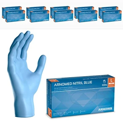 Afbeelding van ARNOMED wegwerphandschoenen blauw L, nitril handschoenen 1000 stuks (10 dozen), poedervrij &amp; latexvrije handschoenen, wegwerphandschoen in XS XXL, wegwerp handschoen