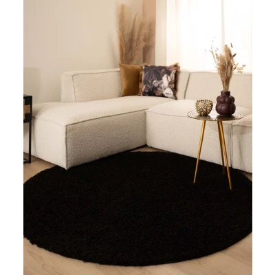 Afbeelding van Rond Hoogpolig Vloerkleed Shaggy Trend Effen Zwart 120 Cm
