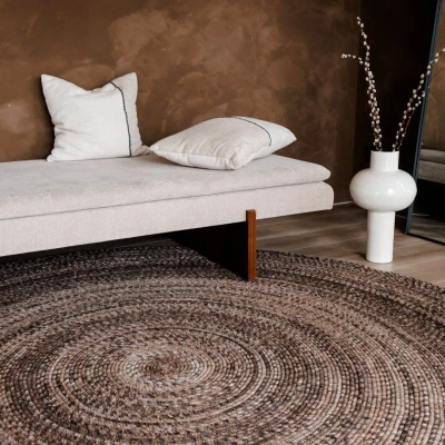 Afbeelding van Interieur05 Wollen vloerkleed Rond Gapo Donkerbruin 250cm