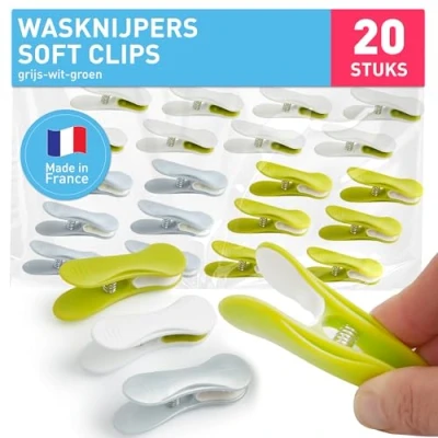 Afbeelding van culiclean wasknijpers voor waslijn sterke zachte grip 20 stuks clips 6 grijs 8 wit groen antislip zware grote plastic wasknijper veilige rubberen markeringsvrij