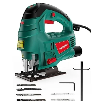 Afbeelding van Decoupeerzaag, HYCHIKA 800W 3000 SPM elektrische decoupeerzaag met laser, Max zaagdiepte 110mm voor hout, 7 variabele snelheden, 0 3 Orbital Sets 6 bladen, afschuining: 45 tot