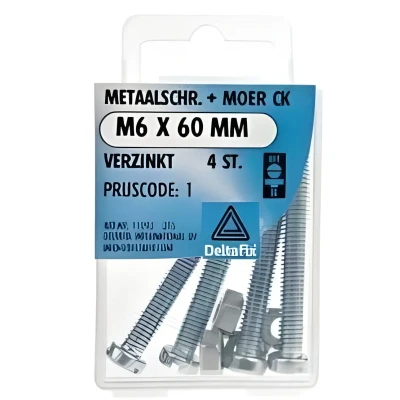 Afbeelding van Deltafix Metaalschroef verzinkt CK + Moer M6 x 60 mm 4 stuks