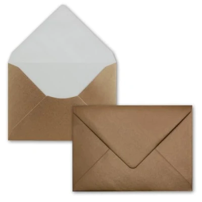 Afbeelding van Enveloppen, 75 stuks, B6 17,6 x 12,5 cm, bronskleurig, natte plakrand met puntige flap, 90 g/m², voor bruiloft, wenskaarten, uitnodigingen