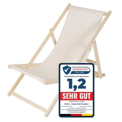 Afbeelding van Strandstoel, inklapbaar, strandstoel van hout, ligstoel, relaxstoel, zonnebed, balkonstoel, beige