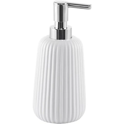 Afbeelding van Gedy G Marika, witte dispenser, zeepdispenser voor badkamer, van roestvrij staal en krom, afmetingen 18 x 8 cm gewicht 0,37 kg, R&amp;E design, 2 jaar garantie, uniek