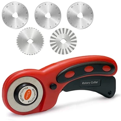 Afbeelding van Rolsnijderset Stofsnijder Rolmes 45mm Rolsnijder Cutter van 5 Roestvrij Staal Reservemessen voor Doek, Leer, Snijdt Stof, Papier en Behang, Stoffen om te Naaien of Knutselen