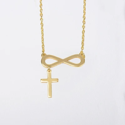 Afbeelding van MeYuKu Sieraden 14 karaat gouden ketting met infinity en kruishanger