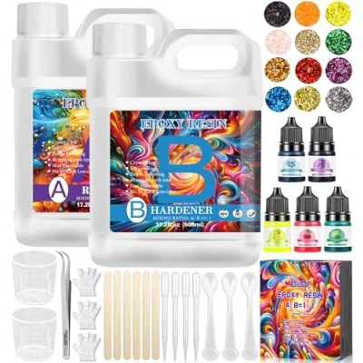 Afbeelding van BGIUSQF Epoxyharsset, 1016 ML epoxyharsset beginners, harsgietset, 1:1 verhouding met epoxyhars, verf, houten stok, lepel, maatbeker, voor het maken van doe zelf sieraden