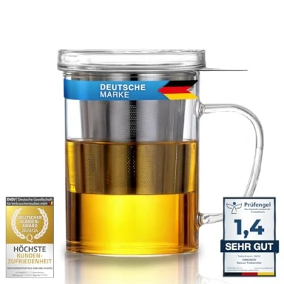 Afbeelding van Theeglas met zeef theemaker theefilter, theezeef en deksel &amp; theekopje in één; ca. 450 ml (Teamaker Deluxe)