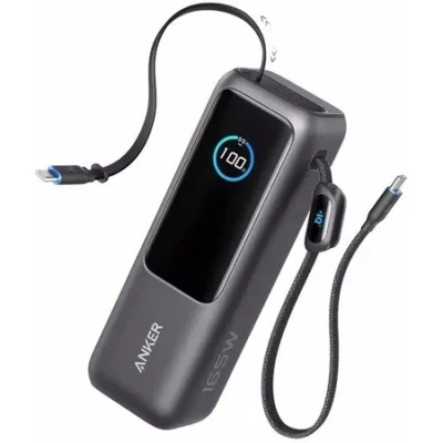 Afbeelding van Anker Laptop Power Bank, 25.000mAh Draagbare Oplader met Drie 100W USB C Poorten Voor Meerdere Apparaten Opladen, Ingebouwde en Intrekbare Kabels, iPhone 16/15 Serie, Samsung, Meer