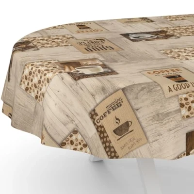 Afbeelding van ANRO Wasdoek tafelkleed, afwasbaar tuintafelkleed koffie ovaal 240 x 140 cm snijrand