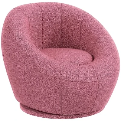 Afbeelding van HOMCOM Loungestoel Eenpersoonsstoel Draaibare gestoffeerde stoel Armleunstoel Pluche voor woonkamer, slaapkamer, draagvermogen tot 120 kg, Roze