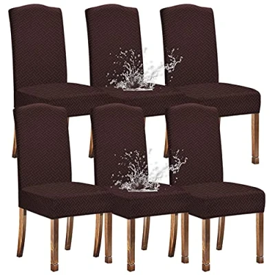 Afbeelding van KELUINA Stoelhoezen met hoge rugleuning, rekbaar, afneembaar, wasbaar, waterdicht, voor eetkamer, woonkamer, huis (koffiekleur), 6 stuks