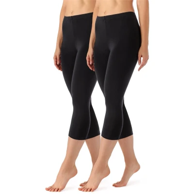 Afbeelding van Merry Style MS MS10 144 LE 2Pack Dames 3/4 Leggings Sport Vrijetijdsbroek Capri Viscose Sporbroek Yogabroek Zwart/Zwart S