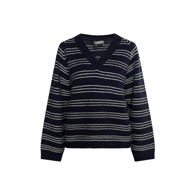 Afbeelding van DREIMASTER Vintage Dames Gebreide Trui XL/XXL / Marine Off White 52% Polyacryl 25% Nylon 23% Polyester
