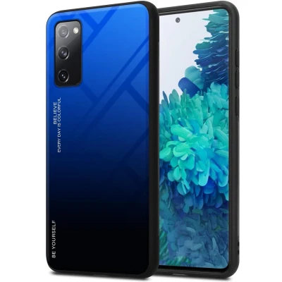 Afbeelding van Cadorabo Hoesje geschikt voor Samsung Galaxy S20 FE in BLAUW ZWART Tweekleurige beschermhoes van TPU silicone Case Cover en achterzijde gehard glas