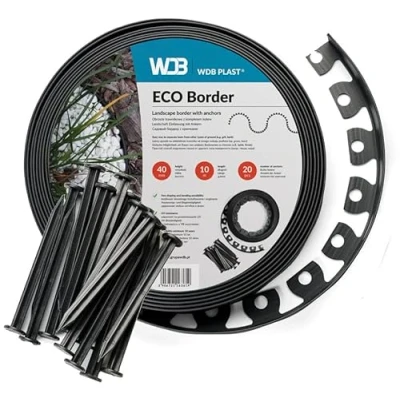 Afbeelding van WDB Flexibele kunststof rand, lengte 10 m, hoogte 4 cm, met 20 bevestigingsspijkers, kleur zwart, RAL 9005