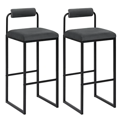 Afbeelding van WOLTU BH343sz 2 Barkruk met voetensteun, hoge stoel rugleuning, fluwelen kruk bekleding, metalen ergonomische kruk, zwart, stuks