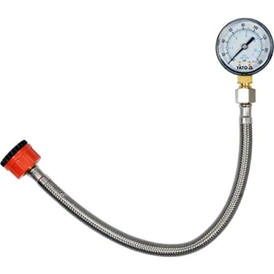 Afbeelding van YATO Professionele waterdrukmeter met manometer en roestvrijstalen slang, 3/4 1/2 inch buitendraad, 30 cm gevlochten max. 11 bar, waterdruktester, manometer, druktest