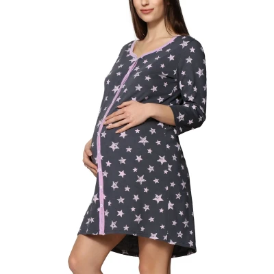 Afbeelding van Bemammy Nachtjapon, Dames, Maat: Small, Graphiesterneblau