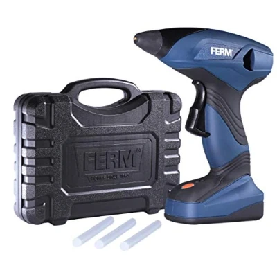 Afbeelding van FERM GGM1003 Accu lijmpistool 7.2V Li Ion 1.5Ah Slechts 15 sec. opwarmtijd Anti drup systeem Veilig: Schakelt zelf uit na 5 min. Inclusief 3 stuks ⌀ 7 x 150mm lijmpatronen Oplader Opbergkoffer Snoerloos