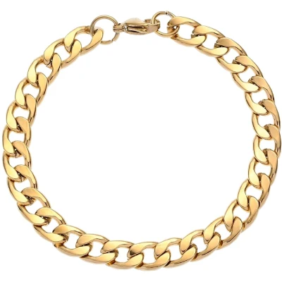 Afbeelding van Cuban Link Heren Armband Goud Kleurig 7mm Staal Schakelarmband Armbanden Cadeau voor Man Mannen Cadeautjes Accesoires