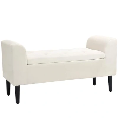 Afbeelding van HOMCOM Bank, gestoffeerd, bank met armleuningen, opbergbank voor slaapkamer, entree, woonkamer, belasting 130 kg, afm. 116 x 44 58 cm, beige
