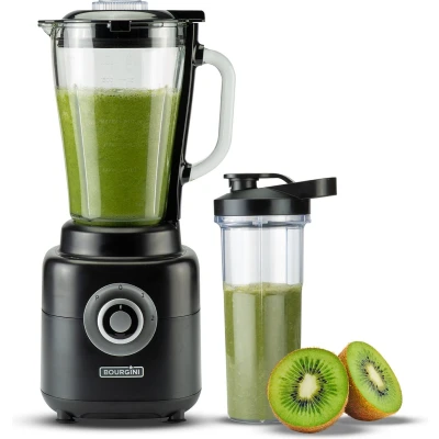 Afbeelding van Bourgini Power blender 1,75L to go met beker Smoothie en ijscrusher 1000 Watt Zwart