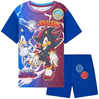 Afbeelding van Get Trend pyjama jongens set met korte mouwen zachte ademende nachtkleding loungewear comfortabele jammies geschenken voor jongens, Blauwe Sonic, 9 10 jaar