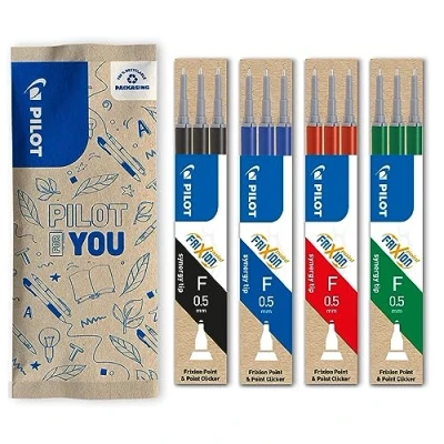 Afbeelding van PILOT 4 FriXion navulverpakkingen voor uitwisbare pennen, compatibel met Point en Clicker blauw zwart rood groen fijne punt
