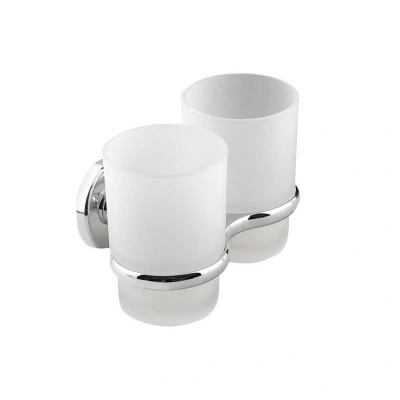 Afbeelding van Dubbele Bekerhouder Sapho Samba Hangend Chroom / Melkglas