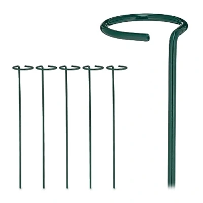Afbeelding van Relaxdays plantensteun metaal, set van 6, plantenstokken met ring, klimplantensteun, 40 cm lang, rozen, donkergroen