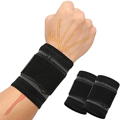 Afbeelding van Polsband, Compressie Pols Support Wrap, Ademend Polsband met Elastische Haak en Loop Bandjes voor Artritis, Tendonitis, Polsbreuk, Polsverstuiking (S)