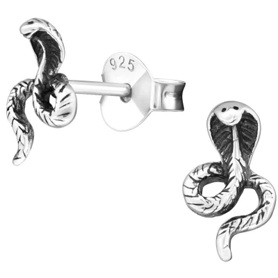 Afbeelding van JoyS Zilveren slang oorbellen Cobra 6 x 9 mm geoxideerd oorknoppen