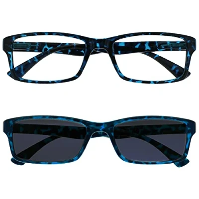 Afbeelding van The Reading Glasses Company zwarte lezer met bijpassende zonnebrandcrème waarde twee pack mannen vrouwen UVSR2092BK +1.00 Optical Power Blue Tortoiseshell