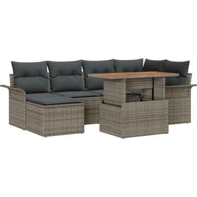 Afbeelding van vidaXL Tuin Sofa Set van 7 Grijs Poly rattan, Staal, Glas