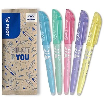 Afbeelding van PILOT FriXion Light Soft, uitwisbare markeerstiften, set van 5 (pastelblauw, groen, roze, paars, geel)