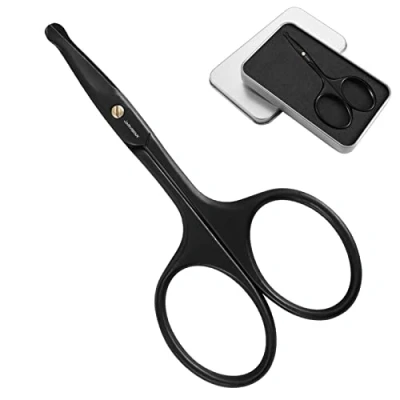 Afbeelding van JARVISTAR neushaarschaar, oorhaarschaar, baardschaar, gebogen roestvrij staal, afgeronde punt, neusschaar, premium manicure, wenkbrauwen, gezichtsschaar, mannen, nagelschaar, 9,5 cm, zwart