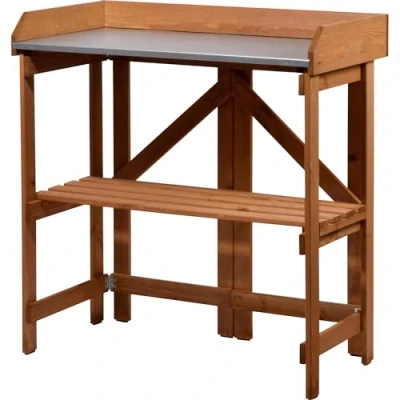 Afbeelding van dobar® Inklapbare plantentafel, tuintafel, massief hout, opvouwbare ompottafel met zinkplaat, bloementafel voor tuin/terras/balkon, 85 x 44 89 cm, bruin