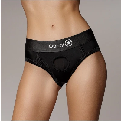 Afbeelding van Vibrating Strap on High cut Brief XS/S Black