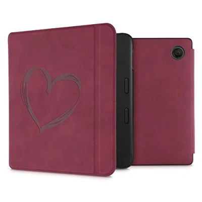 Afbeelding van kwmobile e reader hoesje compatibel met Tolino Vision 6 Kunstleren ereader cover stand Brushed Hart in donkerrood