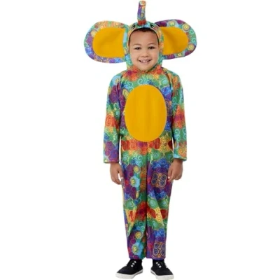 Afbeelding van Toddler Colourful Elephant Costume, Hooded All In One, (T1)